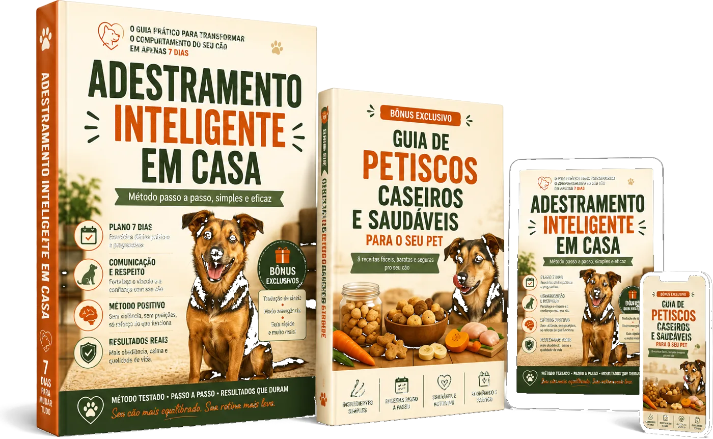 Kit 3D do e-book Adestramento Inteligente em Casa com o bônus Guia de Petiscos, versões tablet e celular